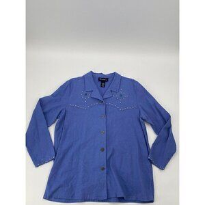 Denim and Co Long Sleeve Top Studded Denim Blue Women Size Large